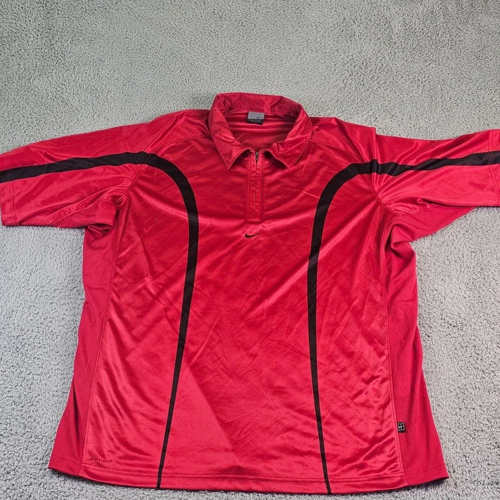 Nike Dri Fit Mens 2XL Polo Shirt Red 1/4 Zip Tennis Short Sleeve Performance